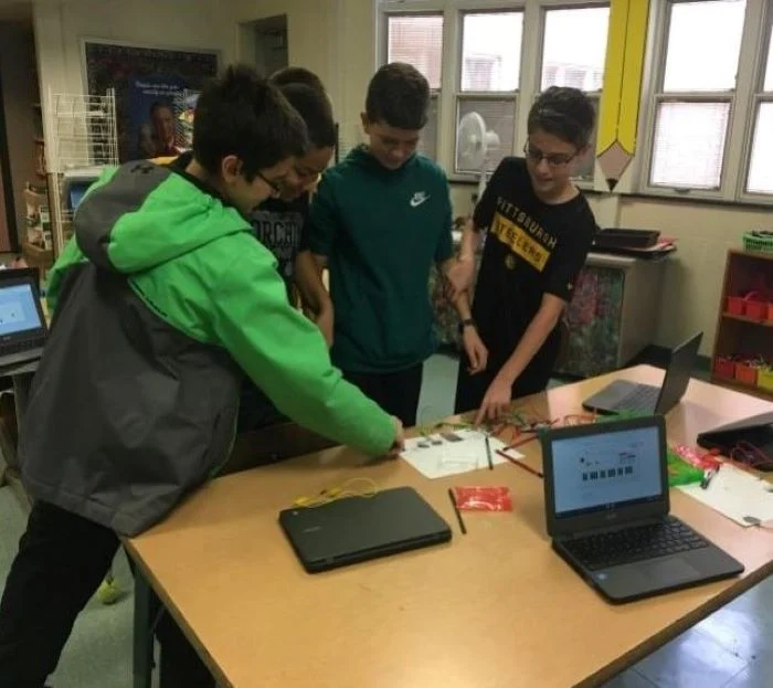 Foot of Ten students working on a Makey Makey grant project